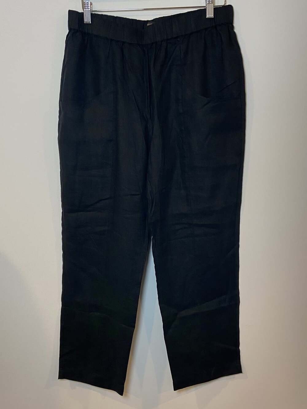 Quince European Linen Tapered Ankle Pants Black Large L